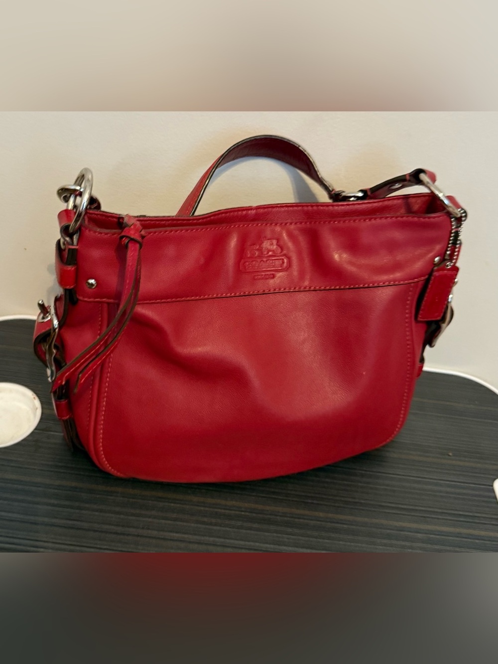 Coach Zoe Red Leather Hobo Shoulder Bag Style 10008 Silver Hardware - Picture 3 of 8